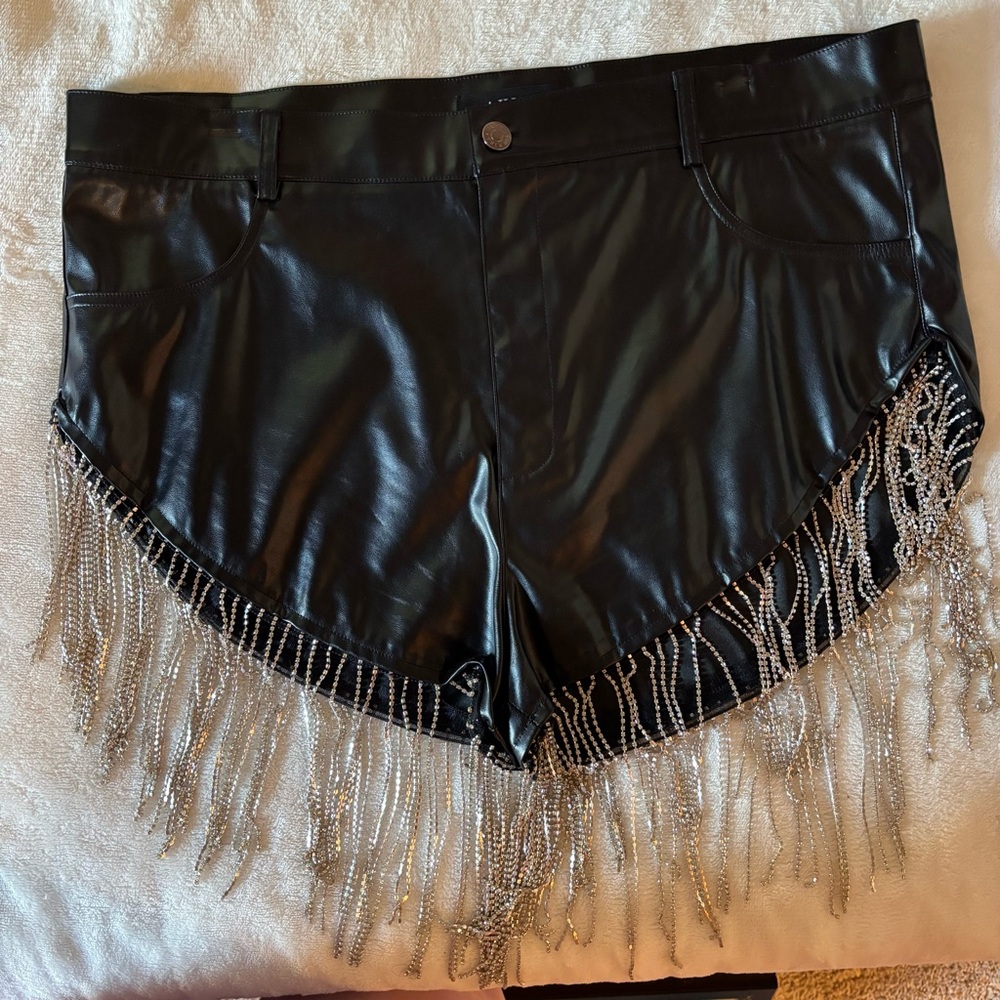 AKIRA Black High Waist Shorts with Silver Fringe
